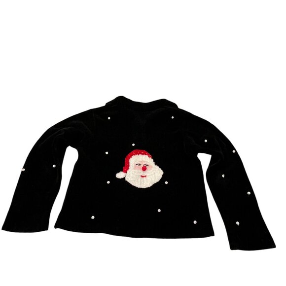 Christopher Radko Vtg Santa Chenille Cardigan, Black, S - Picture 5 of 7
